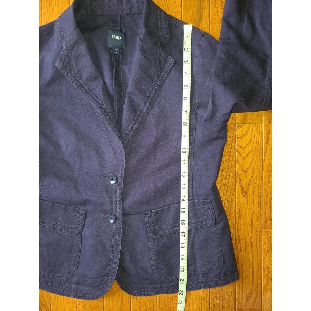 Gap Blazer Womens 6 Navy‎ Blue Linen Blend Notch Lapel 3/4 Sleeve Prep Academic